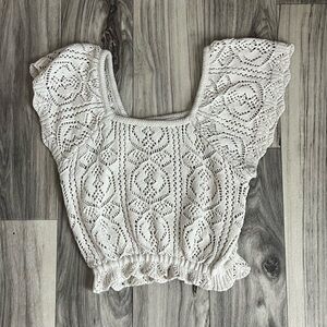 Freshman Crochet Square-Neck Crop Top - Cream